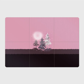 Магнитный плакат 3Х2 с принтом Розовое сияние  в Санкт-Петербурге, Полимерный материал с магнитным слоем | 6 деталей размером 9*9 см | Тематика изображения на принте: елка | ель | зима | коричневый и розовый | лес | луна | мозаика | мозаичный узор | новогодний | розовый | солнце | утро