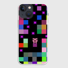 Чехол для iPhone 13 mini с принтом Arcade Pig в Санкт-Петербурге,  |  | аркада | аркадная игра | мозайка из пикселей | разноцветные квадраты | свинка | свинья на кубе | цифровые кубики