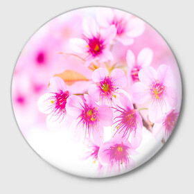 Значок с принтом Весеннее цветение вишни в Санкт-Петербурге,  металл | круглая форма, металлическая застежка в виде булавки | бутоны | весна | девушкам | красивые | розовые | сакура | цветение | цветы | яблоня