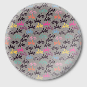 Значок с принтом Цветные велосипеды паттерн в Санкт-Петербурге,  металл | круглая форма, металлическая застежка в виде булавки | велосипеды | велоспорт | горные велосипеды | паттерн | спортивные велосипеды | спортивный | цветной принт