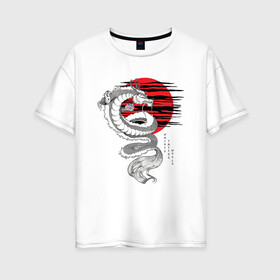 Женская футболка хлопок Oversize с принтом Дракон в Санкт-Петербурге, 100% хлопок | свободный крой, круглый ворот, спущенный рукав, длина до линии бедер
 | дракон | иероглифы | мода | молодежное | япония