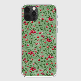 Чехол для iPhone 12 Pro с принтом Клюква на болоте в Санкт-Петербурге, силикон | область печати: задняя сторона чехла, без боковых панелей | Тематика изображения на принте: бесшовный паттерн | болото | ботанический | в подарок | для детей | клюква | красный с зеленым | лес | осень | природа | цветной | ягоды | яркий
