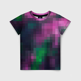 Детская футболка 3D с принтом Разноцветный геометрический уз в Санкт-Петербурге, 100% гипоаллергенный полиэфир | прямой крой, круглый вырез горловины, длина до линии бедер, чуть спущенное плечо, ткань немного тянется | абстрактный | геометрический | зеленый | квадраты | клетка | клетчатый узор | молодежный | сиреневый | фиолетовый