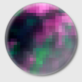 Значок с принтом Разноцветный геометрический уз в Санкт-Петербурге,  металл | круглая форма, металлическая застежка в виде булавки | абстрактный | геометрический | зеленый | квадраты | клетка | клетчатый узор | молодежный | сиреневый | фиолетовый