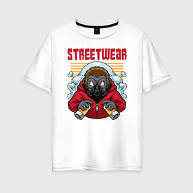 Женская футболка хлопок Oversize с принтом Ёжик в респираторе в Санкт-Петербурге, 100% хлопок | свободный крой, круглый ворот, спущенный рукав, длина до линии бедер
 | hip hоp | баллончики | дым | ёжик | респиратор | уличный стиль
