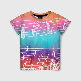 Детская футболка 3D с принтом Music в Санкт-Петербурге, 100% гипоаллергенный полиэфир | прямой крой, круглый вырез горловины, длина до линии бедер, чуть спущенное плечо, ткань немного тянется | абстракция | графика | музыка | ноты | рисунок