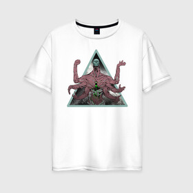 Женская футболка хлопок Oversize с принтом Asura в Санкт-Петербурге, 100% хлопок | свободный крой, круглый ворот, спущенный рукав, длина до линии бедер
 | демон | космос | тьма | фэнтези | череп
