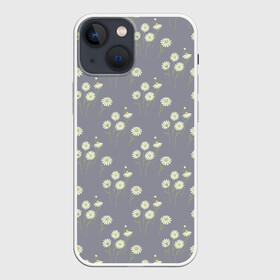 Чехол для iPhone 13 mini с принтом Ромашки на сером паттерн в Санкт-Петербурге,  |  | летний принт | паттерн | полевые цветы | природа | растения | ромашки | серый | цветы