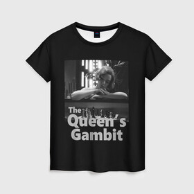 Женская футболка 3D с принтом Sad Queen в Санкт-Петербурге, 100% полиэфир ( синтетическое хлопкоподобное полотно) | прямой крой, круглый вырез горловины, длина до линии бедер | chess | serial | the queens gambit | аня тейлор джой | сериал | сериалы | ход королевы | шахматы | элизабет хармон