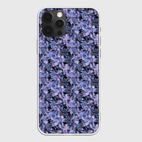 Чехол для iPhone 12 Pro с принтом Сине-фиолетовый цветочный узор в Санкт-Петербурге, силикон | область печати: задняя сторона чехла, без боковых панелей | однотонный | ретро | синие цветы | темный узор | цветочный узор | цветы