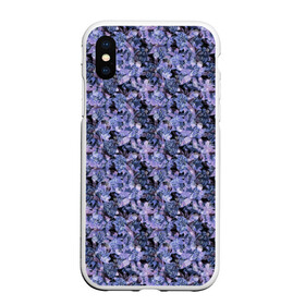 Чехол для iPhone XS Max матовый с принтом Сине-фиолетовый цветочный узор в Санкт-Петербурге, Силикон | Область печати: задняя сторона чехла, без боковых панелей | однотонный | ретро | синие цветы | темный узор | цветочный узор | цветы