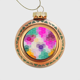 Стеклянный ёлочный шар с принтом Абстрактный разноцветный узор  в Санкт-Петербурге, Стекло | Диаметр: 80 мм | абстрактный | бирюзовый | бордовый | геометрические фигуры | модный | розовый | ромбы | современный