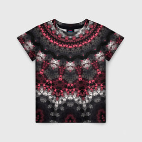 Детская футболка 3D с принтом Красно-черный мозаичный узор  в Санкт-Петербурге, 100% гипоаллергенный полиэфир | прямой крой, круглый вырез горловины, длина до линии бедер, чуть спущенное плечо, ткань немного тянется | абстрактный | восточный орнамент | калейдоскоп | красный и черный | креативный | модный | мозаика | орнамент | популярный | современный