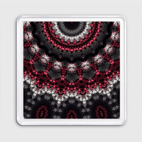 Магнит 55*55 с принтом Красно-черный мозаичный узор  в Санкт-Петербурге, Пластик | Размер: 65*65 мм; Размер печати: 55*55 мм | абстрактный | восточный орнамент | калейдоскоп | красный и черный | креативный | модный | мозаика | орнамент | популярный | современный