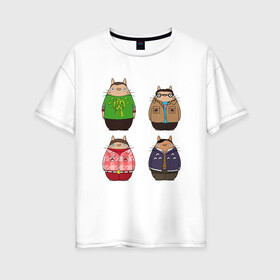Женская футболка хлопок Oversize с принтом Big Bang Totoro в Санкт-Петербурге, 100% хлопок | свободный крой, круглый ворот, спущенный рукав, длина до линии бедер
 | big bang theory | ghibli | japan | nature | neigbor | neighbour | totoro | анимация | аниме | гибли | друг | животные | лес | милый | миядзаки | мой сосед тоторо | мульт | мультфильм | природа | сосед | теория большого взрыва | тоторо