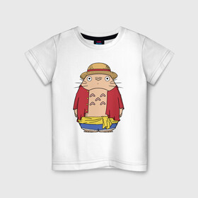 Детская футболка хлопок с принтом Totoro Luffy в Санкт-Петербурге, 100% хлопок | круглый вырез горловины, полуприлегающий силуэт, длина до линии бедер | ghibli | japan | luffy | nature | neigbor | neighbour | totoro | анимация | аниме | гибли | друг | животные | лес | луффи | милый | мир | миядзаки | мой сосед тоторо | мульт | мультфильм | природа | сосед | тоторо | хаяо | хранитель