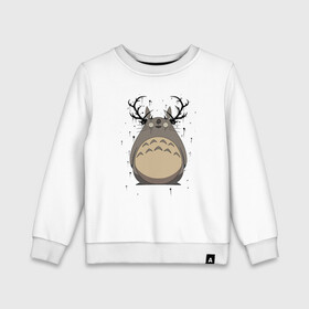 Детский свитшот хлопок с принтом Totoro Deer в Санкт-Петербурге, 100% хлопок | круглый вырез горловины, эластичные манжеты, пояс и воротник | deer | ghibli | japan | nature | neigbor | neighbour | totoro | анимация | аниме | гибли | друг | животные | лес | милый | мир | миядзаки | мой сосед тоторо | мульт | мультфильм | олень | природа | сосед | тоторо | хаяо | хранитель