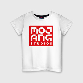 Детская футболка хлопок с принтом Mojang Studios в Санкт-Петербурге, 100% хлопок | круглый вырез горловины, полуприлегающий силуэт, длина до линии бедер | gamers | games | microsoft | minecraft | mojang | xbox | иллюстрация | логотип