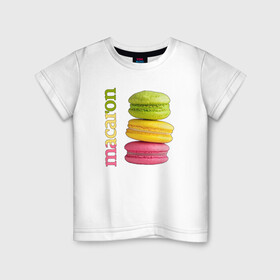 Детская футболка хлопок с принтом Macaron в Санкт-Петербурге, 100% хлопок | круглый вырез горловины, полуприлегающий силуэт, длина до линии бедер | вкус | лакомство | пирожное | сладость | цвет