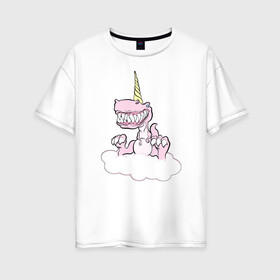 Женская футболка хлопок Oversize с принтом Динорог в Санкт-Петербурге, 100% хлопок | свободный крой, круглый ворот, спущенный рукав, длина до линии бедер
 | динозавр | зубы | нежность | облако | рог
