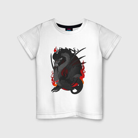 Детская футболка хлопок с принтом Голод в Санкт-Петербурге, 100% хлопок | круглый вырез горловины, полуприлегающий силуэт, длина до линии бедер | арт | голод | дракон | зубы | клык | клыки | монстр | огонь | пасть | пламя | рисунок | хищник | язык