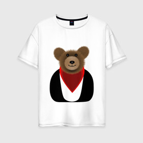 Женская футболка хлопок Oversize с принтом МИШКА С ИГОЛЬЧАТОЙ ШЕРСТЬЮ в Санкт-Петербурге, 100% хлопок | свободный крой, круглый ворот, спущенный рукав, длина до линии бедер
 | Тематика изображения на принте: bear | teddy | toy | медвед | мягкая | плюшевый
