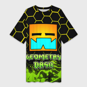 Платье-футболка 3D с принтом Geometry Dash (Классика) в Санкт-Петербурге,  |  | dash | geometry | geometry dash | геометри десш | квадрат | мобильная игра | шеометри даш