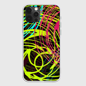 Чехол для iPhone 12 Pro с принтом Разноцветные спирали  в Санкт-Петербурге, силикон | область печати: задняя сторона чехла, без боковых панелей | абстрактный | желтый | круги | модный | молодежный | разводы | разноцветная абстракция | розовый | современный | спирали | черный