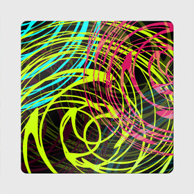 Магнит виниловый Квадрат с принтом Разноцветные спирали  в Санкт-Петербурге, полимерный материал с магнитным слоем | размер 9*9 см, закругленные углы | Тематика изображения на принте: абстрактный | желтый | круги | модный | молодежный | разводы | разноцветная абстракция | розовый | современный | спирали | черный