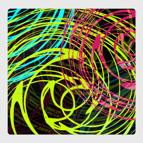 Магнитный плакат 3Х3 с принтом Разноцветные спирали  в Санкт-Петербурге, Полимерный материал с магнитным слоем | 9 деталей размером 9*9 см | Тематика изображения на принте: абстрактный | желтый | круги | модный | молодежный | разводы | разноцветная абстракция | розовый | современный | спирали | черный