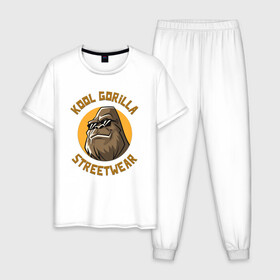 Мужская пижама хлопок с принтом Koll Gorilla Streetwear в Санкт-Петербурге, 100% хлопок | брюки и футболка прямого кроя, без карманов, на брюках мягкая резинка на поясе и по низу штанин
 | gorilla | koll gorilla | streetwear | горилла | обезьяна