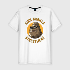 Мужская футболка хлопок Slim с принтом Koll Gorilla Streetwear в Санкт-Петербурге, 92% хлопок, 8% лайкра | приталенный силуэт, круглый вырез ворота, длина до линии бедра, короткий рукав | gorilla | koll gorilla | streetwear | горилла | обезьяна