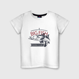 Детская футболка хлопок с принтом Болшая рыба в Санкт-Петербурге, 100% хлопок | круглый вырез горловины, полуприлегающий силуэт, длина до линии бедер | fish | fishing | мужику | мужчине | на рыбалке | на рыбалку | рыба | рыбак | рыбакам | рыбаку | рыбалка | удочка | щука