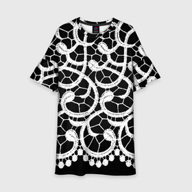 Детское платье 3D с принтом Черно-белое кружево в Санкт-Петербурге, 100% полиэстер | прямой силуэт, чуть расширенный к низу. Круглая горловина, на рукавах — воланы | ажурный | кружевной | кружево | крупное кружево | монохром | рисунок | тренды | чб | черно белый
