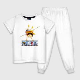 Детская пижама хлопок с принтом Манки Д. Луффи One Piece в Санкт-Петербурге, 100% хлопок |  брюки и футболка прямого кроя, без карманов, на брюках мягкая резинка на поясе и по низу штанин
 | anime | manga | monkey d. luffy | one piece | аниме | большой куш | ван пис | вон пис | капитан | король пиратов | луси | луфи | луффи | луффи но уми | луффи таро | манга | манки д. луффи | мугивара | пират | пятый император