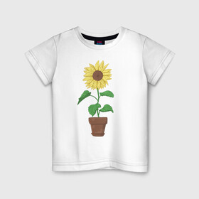 Детская футболка хлопок с принтом Подсолнух в горшке в Санкт-Петербурге, 100% хлопок | круглый вырез горловины, полуприлегающий силуэт, длина до линии бедер | горшок | подсолнух | растение | цветок