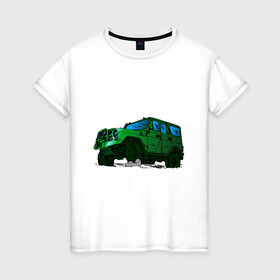 Женская футболка хлопок с принтом УАЗ Хантер I Hunter в Санкт-Петербурге, 100% хлопок | прямой крой, круглый вырез горловины, длина до линии бедер, слегка спущенное плечо | off road | внедорожник | джип | зеленый | камень | уазик