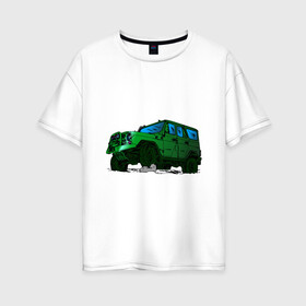 Женская футболка хлопок Oversize с принтом УАЗ Хантер I Hunter в Санкт-Петербурге, 100% хлопок | свободный крой, круглый ворот, спущенный рукав, длина до линии бедер
 | off road | внедорожник | джип | зеленый | камень | уазик