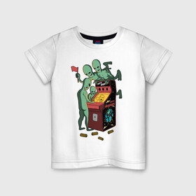 Детская футболка хлопок с принтом Пришельцы в игровых автоматах в Санкт-Петербурге, 100% хлопок | круглый вырез горловины, полуприлегающий силуэт, длина до линии бедер | игра | игровой автомат | инопланетяне | марсиане | нло | пришельцы