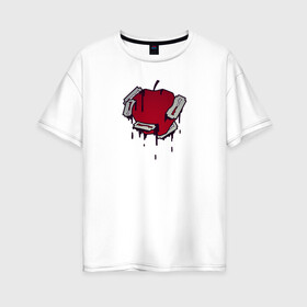 Женская футболка хлопок Oversize с принтом apple and blades в Санкт-Петербурге, 100% хлопок | свободный крой, круглый ворот, спущенный рукав, длина до линии бедер
 | apple | blade | blood | damiano david | дамиано давид | кровь | лезвие | манескин | яблоко