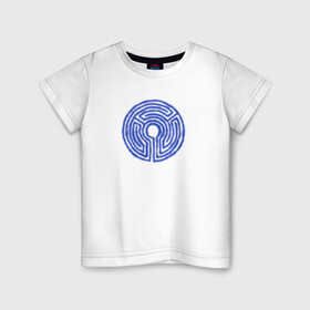 Детская футболка хлопок с принтом Лазерный лабиринт  в Санкт-Петербурге, 100% хлопок | круглый вырез горловины, полуприлегающий силуэт, длина до линии бедер | secret lab | круглый лабиринт | лазерная арена | лазерный круг | неон | синий круг