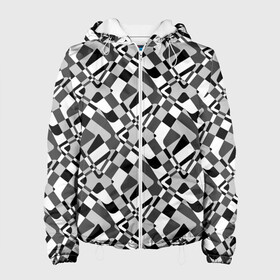 Женская куртка 3D с принтом Черно-белый абстрактный узор в Санкт-Петербурге, ткань верха — 100% полиэстер, подклад — флис | прямой крой, подол и капюшон оформлены резинкой с фиксаторами, два кармана без застежек по бокам, один большой потайной карман на груди. Карман на груди застегивается на липучку | абстрактный | геометрический | модный | молодежный | монохромный | простой | черный и белый