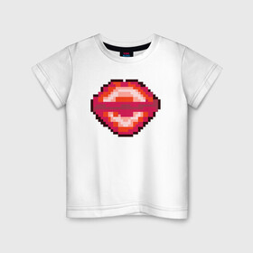 Детская футболка хлопок с принтом Пиксельные губы в Санкт-Петербурге, 100% хлопок | круглый вырез горловины, полуприлегающий силуэт, длина до линии бедер | kiss | pixel art | pixel lips | большие губы | губки | губы | иллюстрация | красные губы | пиксель арт | пиксельная графика | пиксельные губы | поцелуй | рисунок