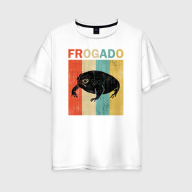 Женская футболка хлопок Oversize с принтом Дождевая жаба Frog + Avocado в Санкт-Петербурге, 100% хлопок | свободный крой, круглый ворот, спущенный рукав, длина до линии бедер
 | avocado | breviceps fuscus | english | frog | авокадо | амфибия | африка | африканская дождевая лягушка | винтаж | винтажный дизайн | дождевая жаба | жаба | иллюстрация | иностранный | лягушка | надпись | по английски