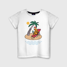 Детская футболка хлопок с принтом Котик встречает НГ на пляже в Санкт-Петербурге, 100% хлопок | круглый вырез горловины, полуприлегающий силуэт, длина до линии бедер | christmas | бали | зимой в лето | иллюстрация | коктейль | кот | котик | котэ | лето | море | нг | новогодний | новый год | океан | острова | пальма | песок | пляж | прикольные картинки | рисунок | солнце