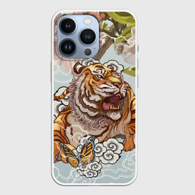 Чехол для iPhone 13 Pro с принтом Тигр в облаках в Санкт-Петербурге,  |  | Тематика изображения на принте: бабочка | восточные мотивы | нежность | облака | сакура | тигр | хищник | цветы