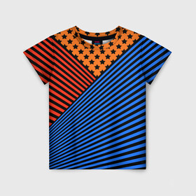Детская футболка 3D с принтом Комбинированный полосатый узор в Санкт-Петербурге, 100% гипоаллергенный полиэфир | прямой крой, круглый вырез горловины, длина до линии бедер, чуть спущенное плечо, ткань немного тянется | абстрактный | геометрический | звезды | комбинированный | косые полосы | молодежный | полосатый узор | полосы | популярный | современный