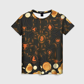 Женская футболка 3D с принтом Криптовалюта | Crypto (Z) в Санкт-Петербурге, 100% полиэфир ( синтетическое хлопкоподобное полотно) | прямой крой, круглый вырез горловины, длина до линии бедер | binance coin | bitcoin | blockchain | btc | cardano | crypto | ethereum | litecoin | polkadot | tether | xrp | биткоин | блокчейн | валюта | деньги | криптовалюта | майнер | майнинг | цифровая валюта | цифровое золото | эфир
