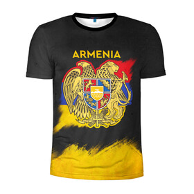 Мужская футболка 3D спортивная с принтом Yellow and Black Armenia в Санкт-Петербурге, 100% полиэстер с улучшенными характеристиками | приталенный силуэт, круглая горловина, широкие плечи, сужается к линии бедра | Тематика изображения на принте: armenia | logo | армения | армян | армяни | герб | лев и орел | лого | символ | флаг | флаг и герб армении