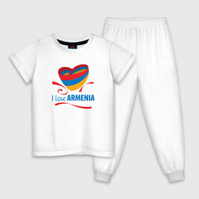 Детская пижама хлопок с принтом Я люблю Армению в Санкт-Петербурге, 100% хлопок |  брюки и футболка прямого кроя, без карманов, на брюках мягкая резинка на поясе и по низу штанин
 | armenia | logo | армения | армян | армяни | герб | лев и орел | лого | символ | флаг | флаг и герб армении